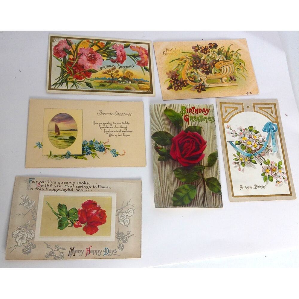 Antique 1908-1910 Birthday Postcards Greeting Card Ephemera SET OF 7